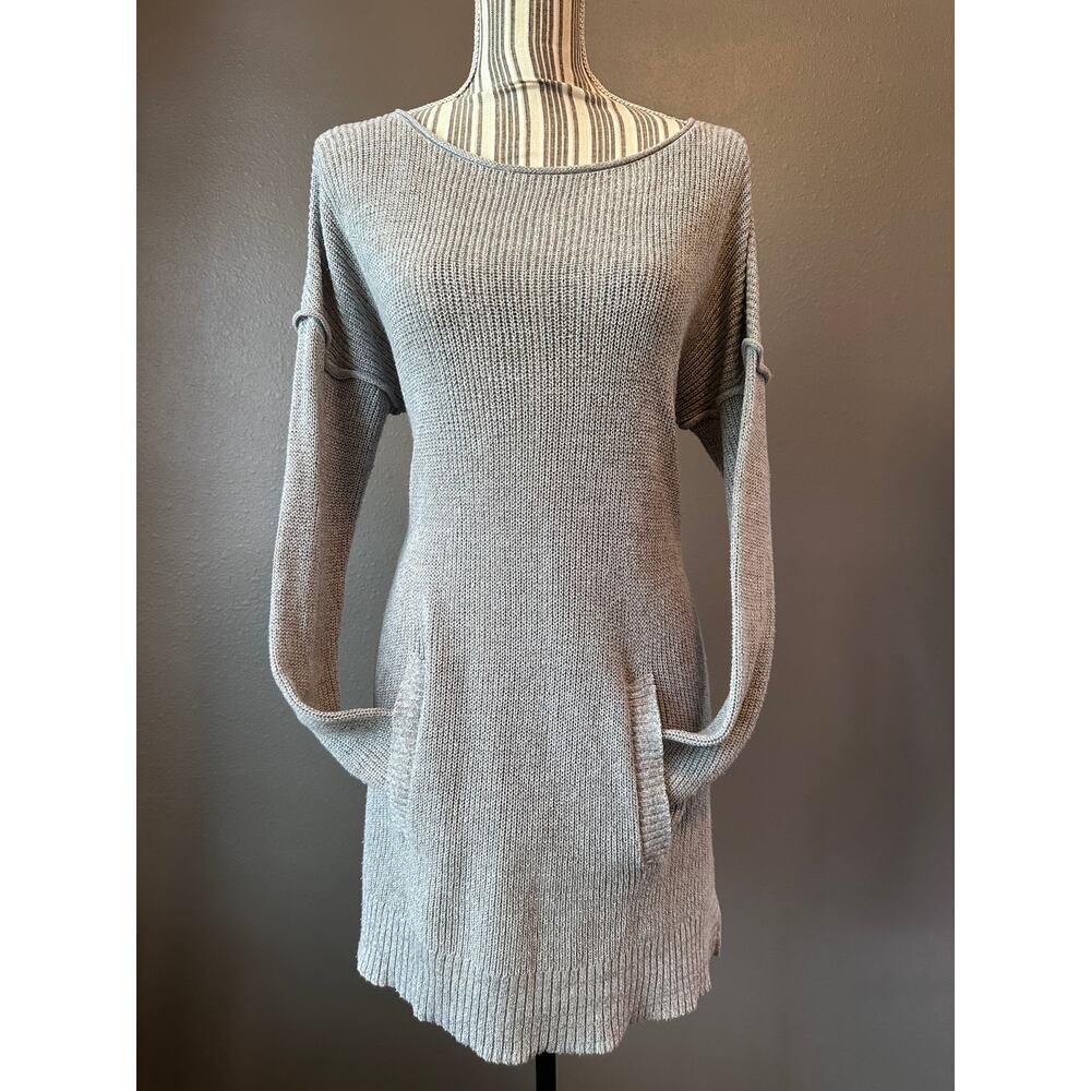 Daisy Fuentes Womens L Gray Knit Tunic Sweater Long Sleeve Cozy Pockets